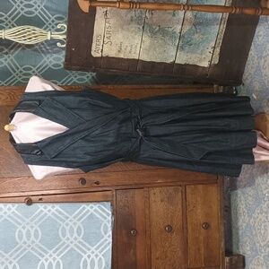 N26 Ralph Lauren Dark Denim Faux Leather Wrap Sleeveless Fit & Flare Dress 16